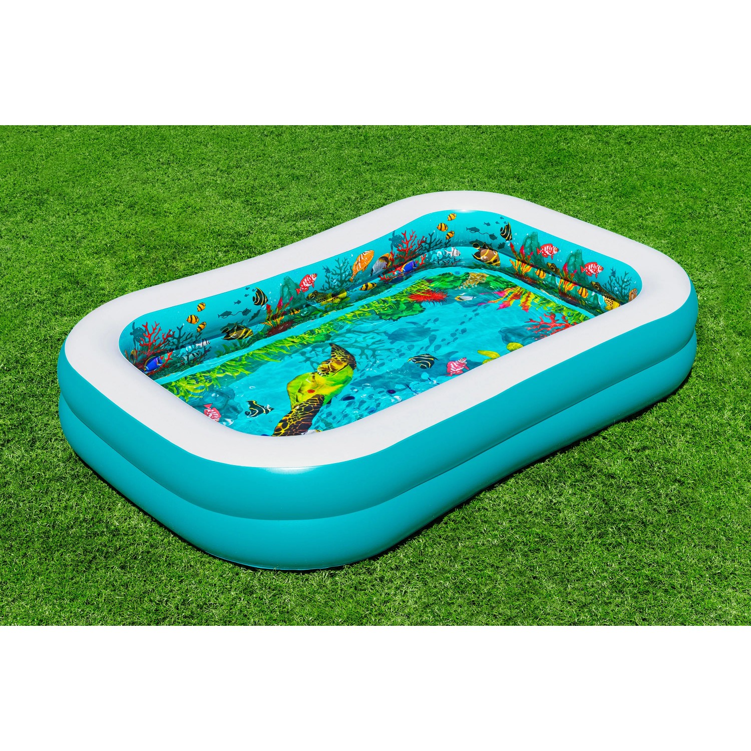 Bestway Family Pool 3D Undersea Adventure, eckiges Planschbecken mit Unterwasserwelt-Motiv.