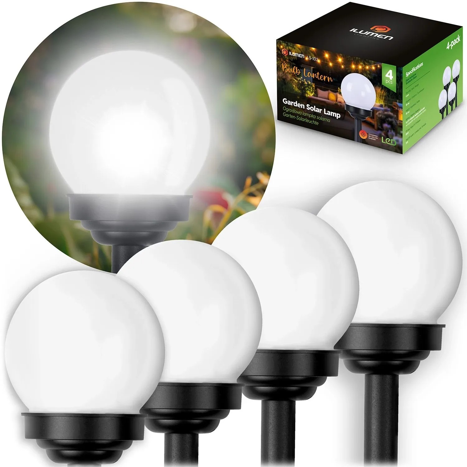 Ilumen Solarlampe Weiße Kugel 4 Stück Lumen Ls 102