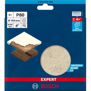 Bosch Expert M480 Netzschleifblatt Ø150mm, K80, 5 Stück für Exzenterschleifer.
