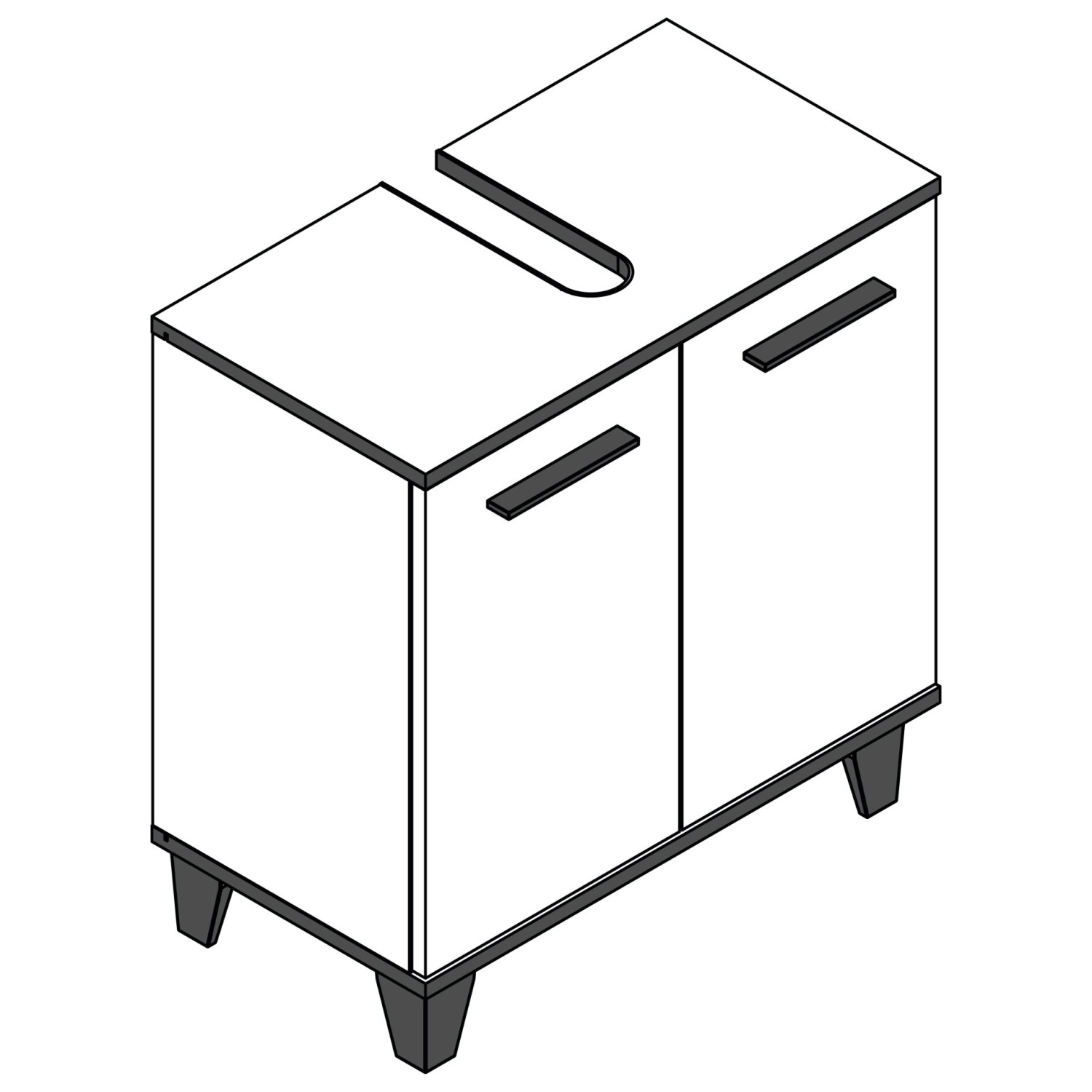 Fackelmann Waschbeckenunterschrank TE-A, 60 cm, Weiß Matt, mit zwei Türen und schwarzen Füßen.