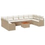 Beige-weißes 11-tlg. vidaXL Garten-Sofa-Set aus Rattan mit Tisch und Polstern für Terrasse und Garten.