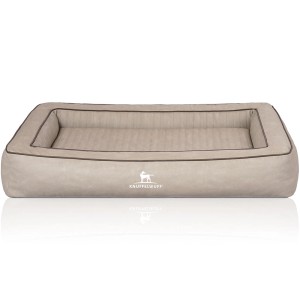 Knuffelwuff Hundebett Montego, orthopädisches Hundekörbchen aus Kunstleder, 85x65cm, grau.