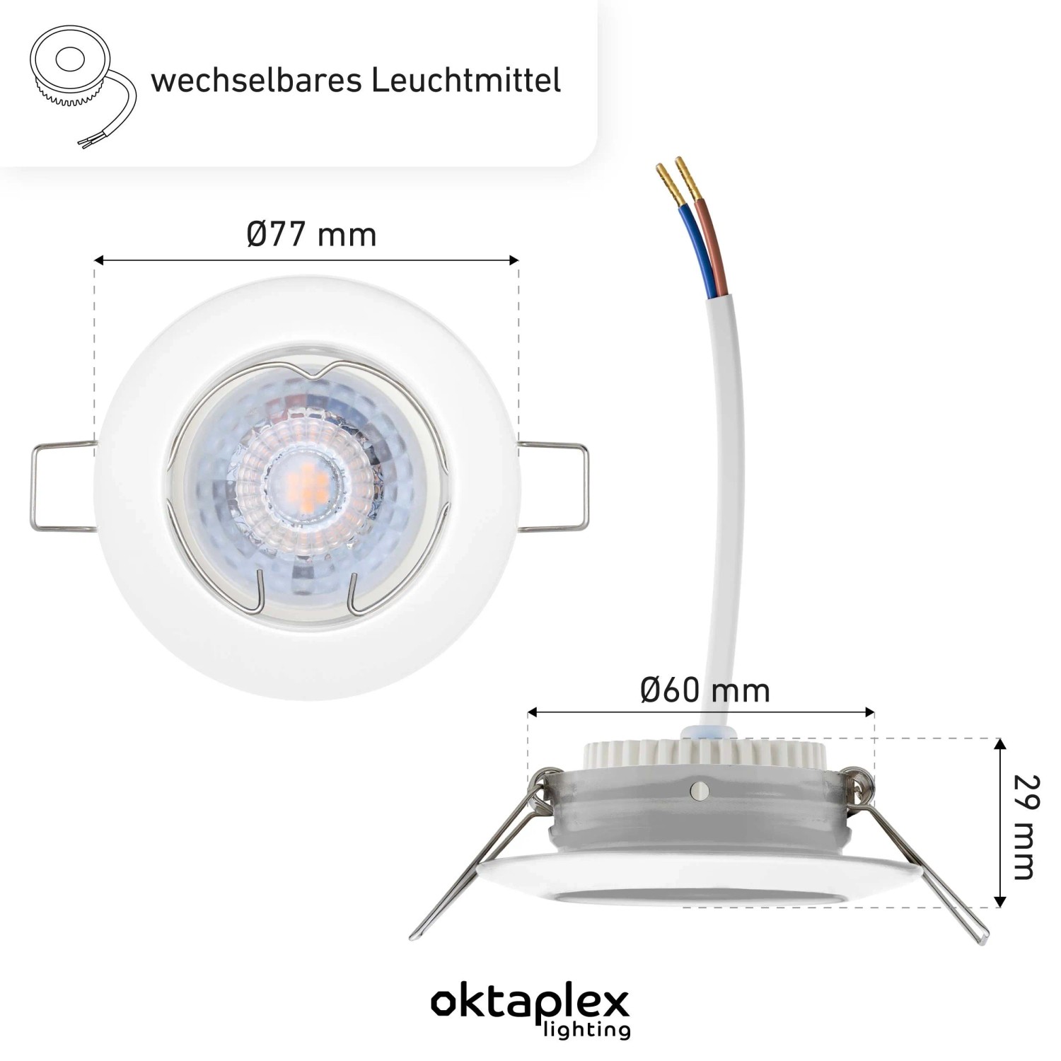 Oktaplex LED Einbaustrahler Sedan 3er Set, dimmbar, warmweiß, 4,8W, weiß. LED Spots für Deckenmontage.