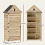 Outsunny Gartenschrank aus Tannenholz, naturbelassen, mit Maßen. Werkzeugschrank mit Regalen.