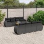 Schwarze 9-tlg. vidaXL Garten-Sofagarnitur aus Poly Rattan mit Kissen und Tisch.