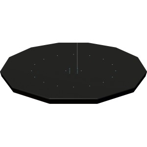 Schwarze Bestway Flowclear Poolabdeckung aus PVC, Ø 366 cm, mit Drainagelöchern und Befestigungsseilen.