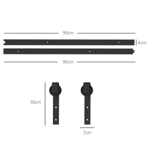 HOMCOM Schiebetür-Beschlagset, 183 cm, Komplettset mit Pufferfunktion, Maße