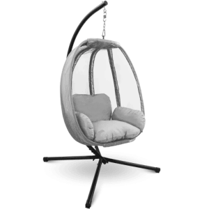 DELUKE Hängesessel mit Gestell MELA Indoor/Outdoor Mit Kuscheldecke Korbhängesessel mit Kissen Schwebeliege Relax-Stuhl Grau