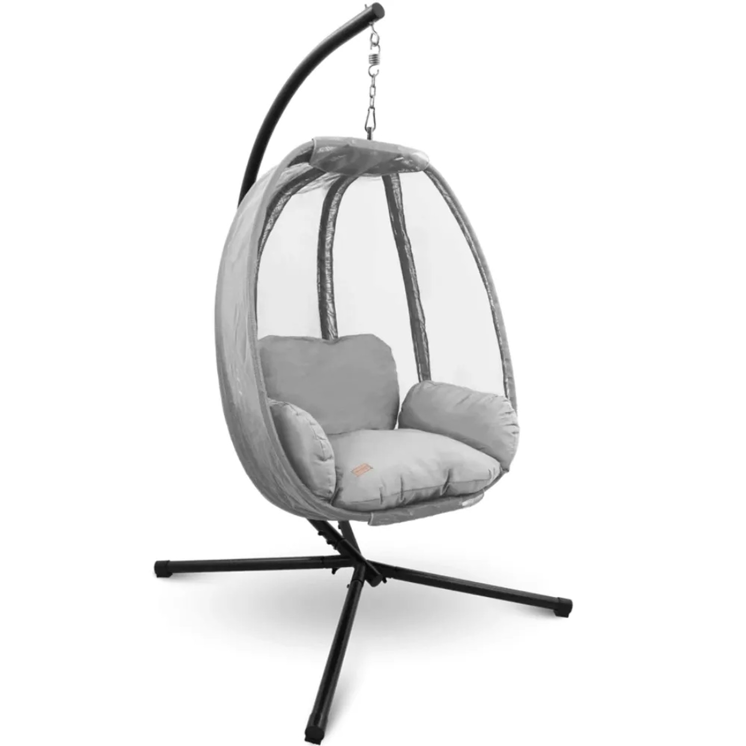 DELUKE Hängesessel mit Gestell MELA Indoor/Outdoor Mit Kuscheldecke Korbhängesessel mit Kissen Schwebeliege Relax-Stuhl Grau