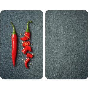 Wenko Herdabdeckplatten Cayenne 2er Set mit Chili-Motiv, mehrfarbig.