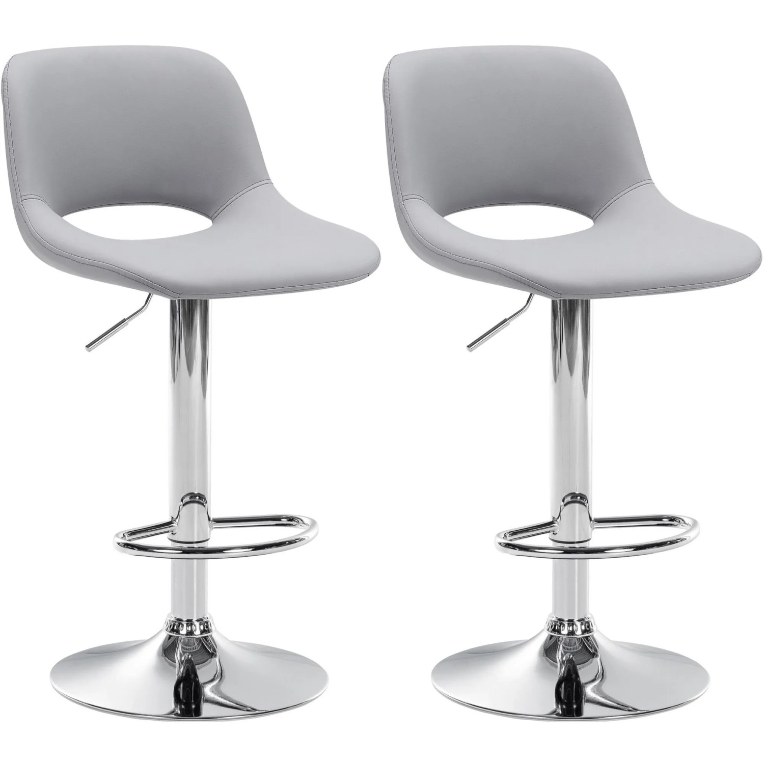 DELUKE Barhocker 2er Set JAKSON Grau Kunstleder Chrom Barstuhl Mit Lehne Tresenhocker Tresenstuhl