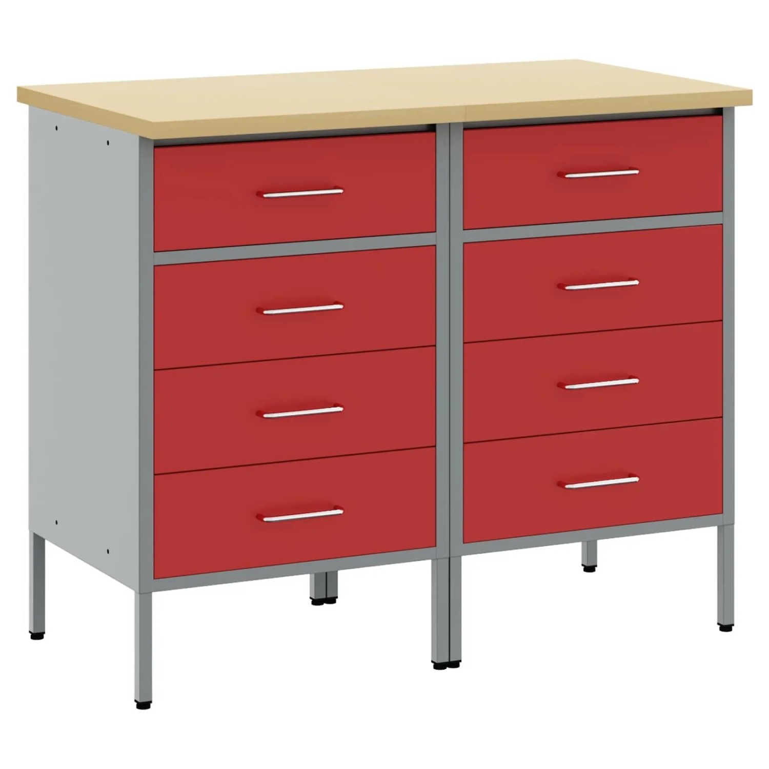 vidaXL Werkbank mit Schubladen 2-Tlg Rot und Grau 100 x 55 x 85 cm 3321363