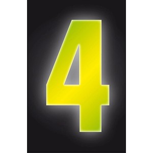 Gelbe, reflektierende Klebezahl 4 von Conacord, 17 cm hoch, für Hausnummern.