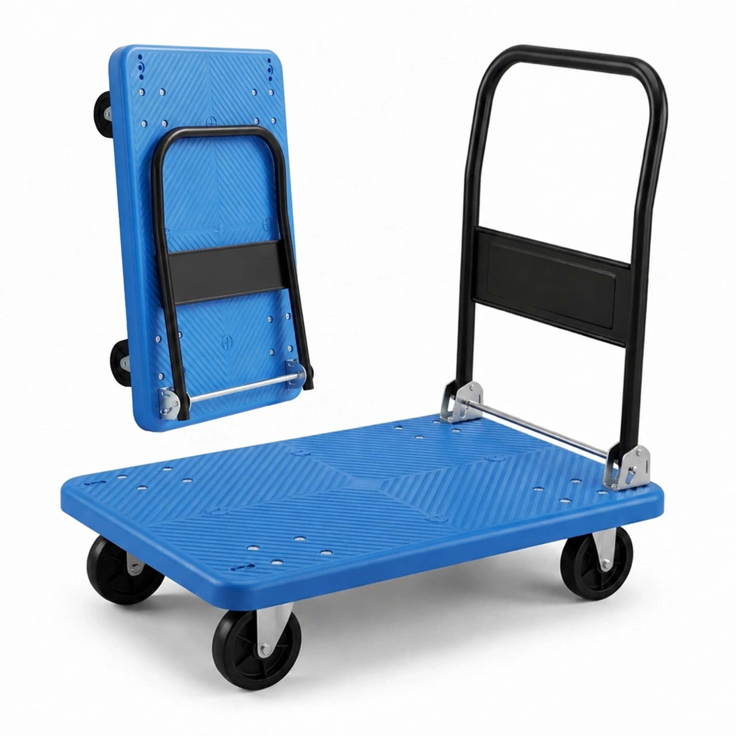 Relaxdays Transportwagen Polypropylen Stahl Blau Klappbar Rutschfest 91 cm x 86 cm x 61 cm Traglast 300 kg