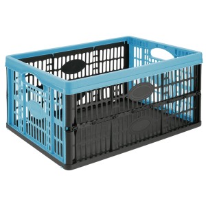 Hellblaue Klappbox mit 32 l Volumen, ideal zur platzsparenden Aufbewahrung und zum Transport.