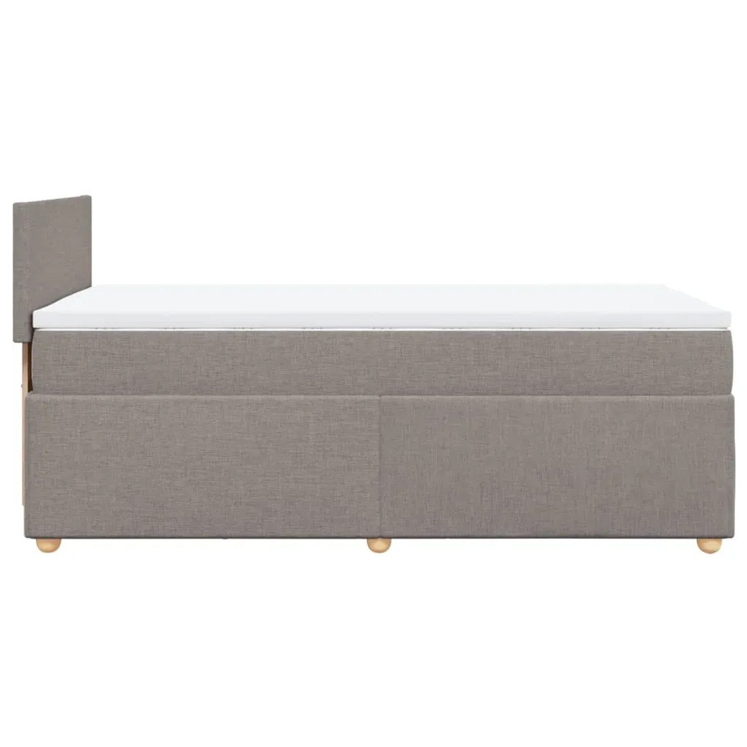 Boxspringbett in Taupe (80x200 cm) mit Matratze und Topper. Stoffbezug, Holzfüße.