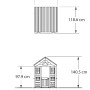 Skizze des Backyard Spielhaus Timberlake aus Zedernholz mit Maßangaben.