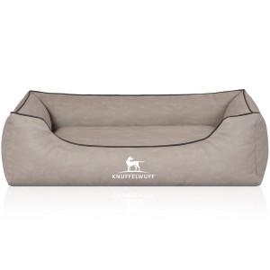 Knuffelwuff Hundebett Scottsdale, hellgraues Kunstleder, Größe M-L, gemütliches Hundekörbchen.