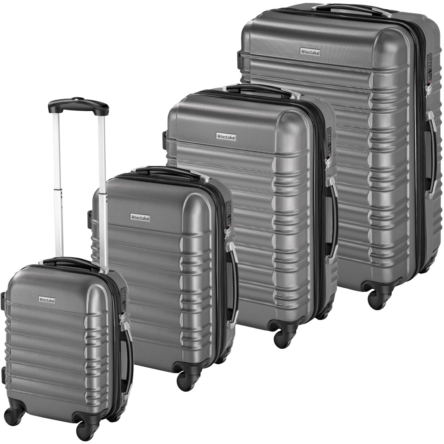 Tectake Hartschalenkoffer Set  4 Teilig  Aus Robustem Abs Kunststoff Mit Teleskopgriff  32 x 50 x 76 cm Grau