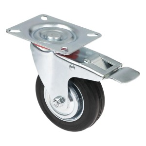 Schwarze HMF Schwerlastrolle mit Bremse, 100 mm, bis 280 kg, für Rollen & Räder.