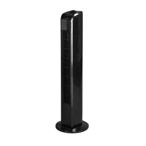 JUNG Turmventilator TV02, 76cm, schwarz. Schlanker Standventilator mit 75° Oszillation für leise Kühlung.
