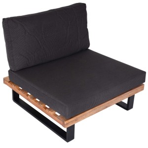 MCW Lounge-Sessel H54 mit hellbraunem Akazienholzgestell und dunkelgrauen Polstern. Moderner Gartenstuhl.