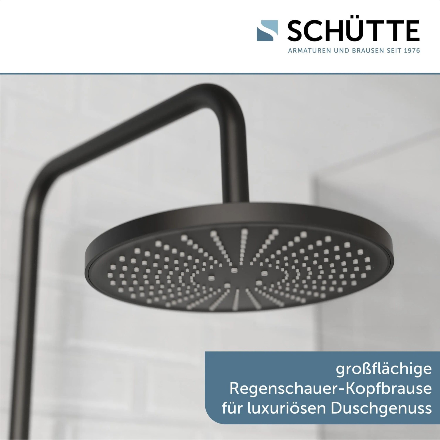 Schütte Adria Überkopf-Brauseset, Thermostat, Schwarz Matt: Regendusche für entspannendes Duschen.
