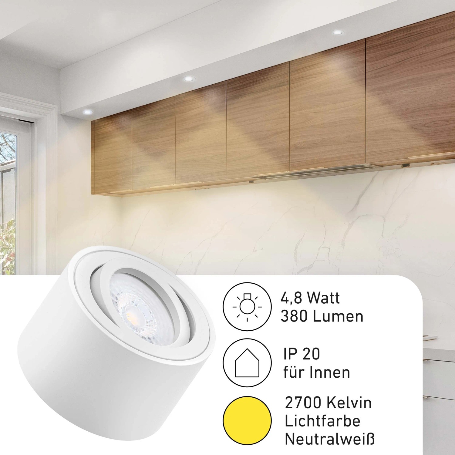 Oktaplex 6er Set LED Aufbaustrahler Lile, dimmbar, warmweiß, Aluminium weiß. Lampen & Leuchten.