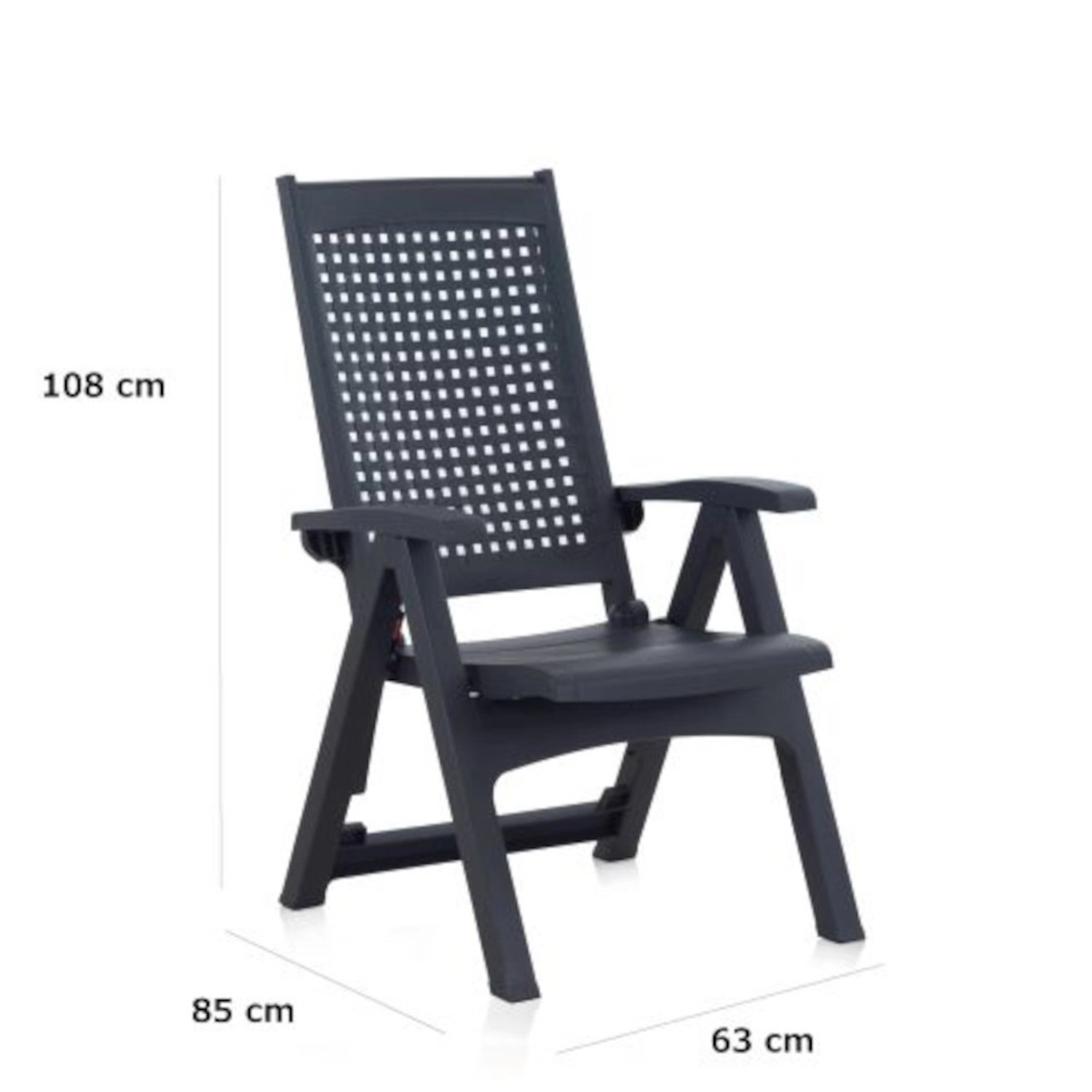 Shaf Milano Gartenstuhl, anthrazit, mit Maßen. Teil der 7-tlg. Outdoor-Essgruppe.