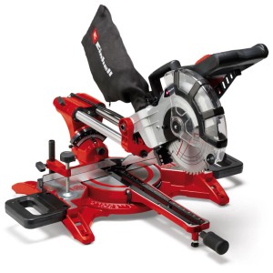 Einhell Zug-Kapp-Gehrungssäge TC-SM 2131/1 Dual, rot/silber, mit Spänefangsack und Laser-Schnittlinie.