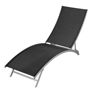 Verstellbare, schwarze Furnicato Sonnenliege aus Stahl und Textilene, 142-162x55x73-102 cm.