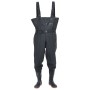 Schwarze vidaXL Wathose Gr. 46 mit Stiefeln und Gürtel für Arbeit und Freizeit.
