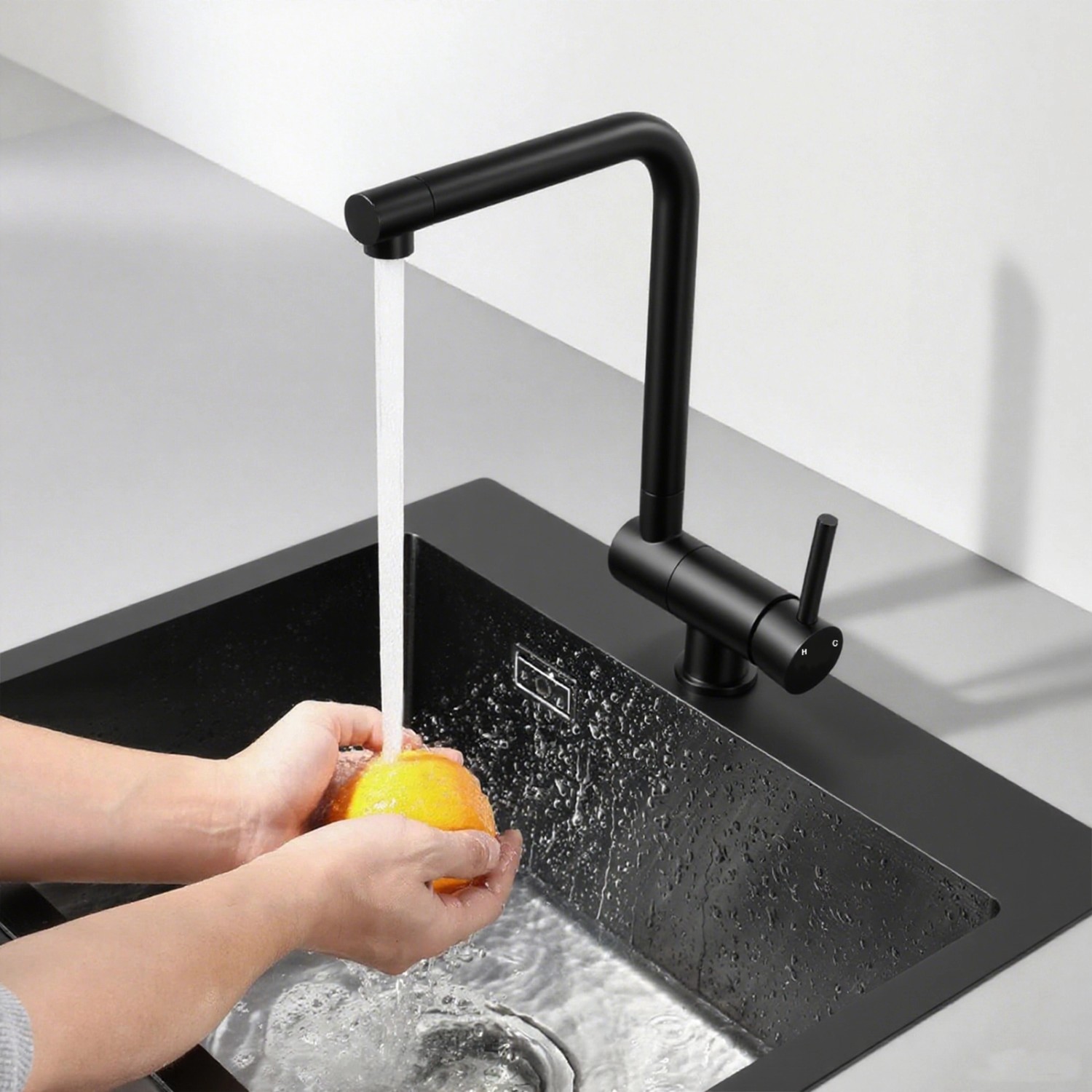 AICA Wasserhahn Faltbare 360° Drehbare Schwarz Küchenarmatur 304 Edelstahl Hochdruckfest Mischbatterie Spültischarmatur_7