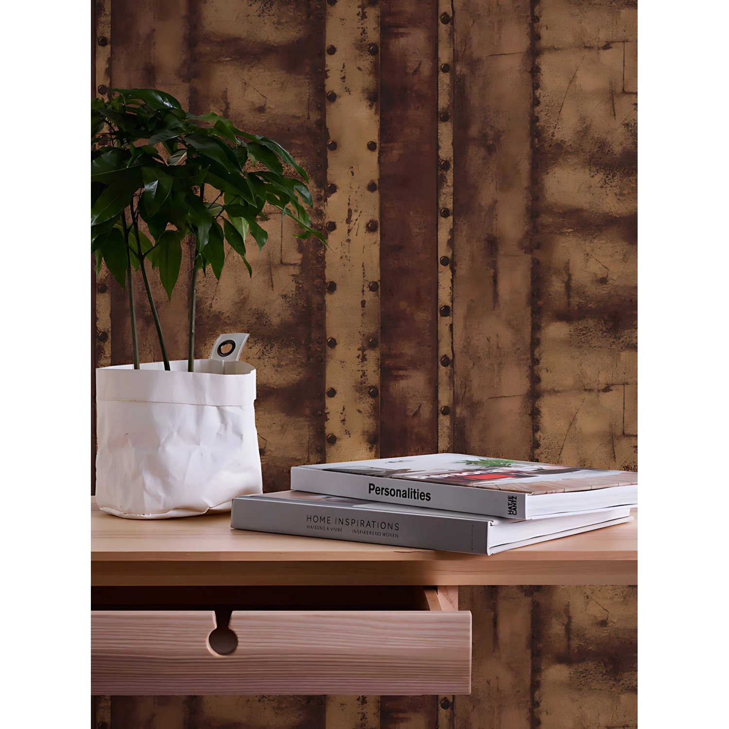 PROFHOME Vliestapete im Used Look in Braun und Orange. Dekorative Wandgestaltung.