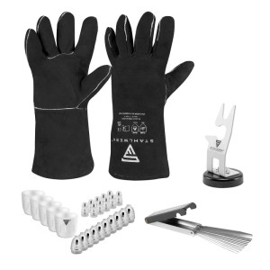 STAHLWERK Plasma Set: Brennerhalter, Verschleißteile, Handschuhe und Düsenreiniger für Löt- & Schweißarbeiten.