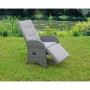 Grauer Relaxsessel Salerno (2er-Set) mit verstellbarer Rückenlehne und Fußteil im Garten.
