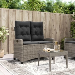 Verstellbare, graue furnicato Gartenbank aus Poly Rattan mit Kissen für entspannte Stunden im Garten.