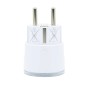 Weißer Shelly Smart-Stecker Plug S Gen3 zur Hausautomation, Nahansicht.
