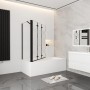 AICA Faltwand, 130cm, schwarz, 3-teilig mit 70cm Seitewand, 6mm Nano ESG Glas für Badewanne.
