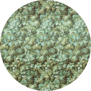 Runde, selbstklebende Tapete mit grünem Blätter-Motiv, Durchmesser 125 cm.