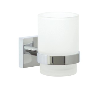 tesa® EKKRO Zahnbürstenhalter mit Glas, verchromt, zur Wandmontage.