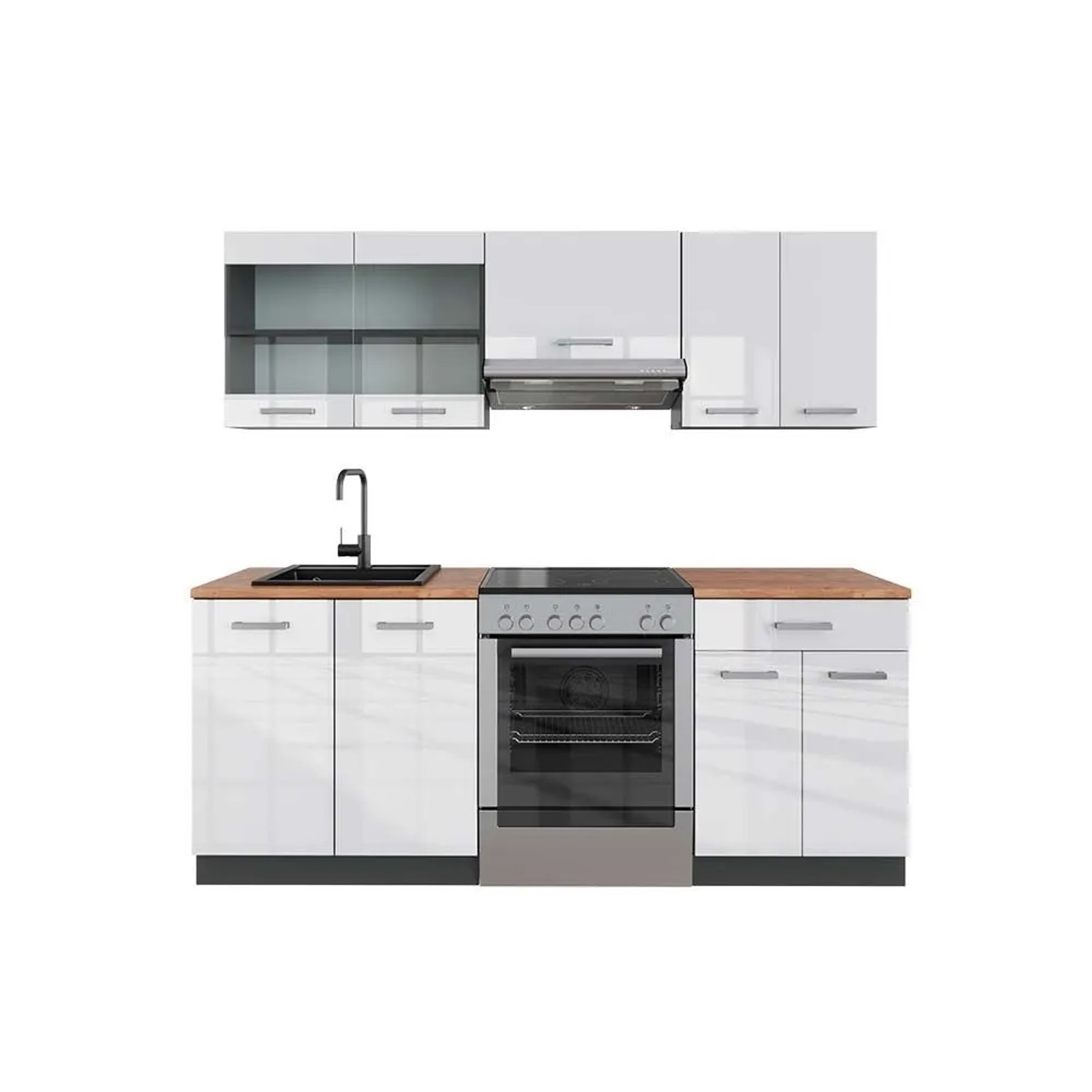 Vicco R-Line Küchenzeile Weiß Hochglanz Anthrazit 200 cm AP Eiche ohne E-Geräte