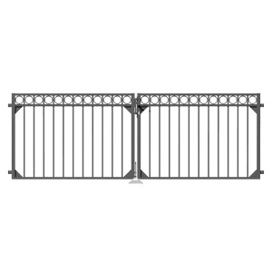 Anthrazitfarbenes Metallzaun Doppeltor Circle, 100x301 cm, mit Zierkreisen.