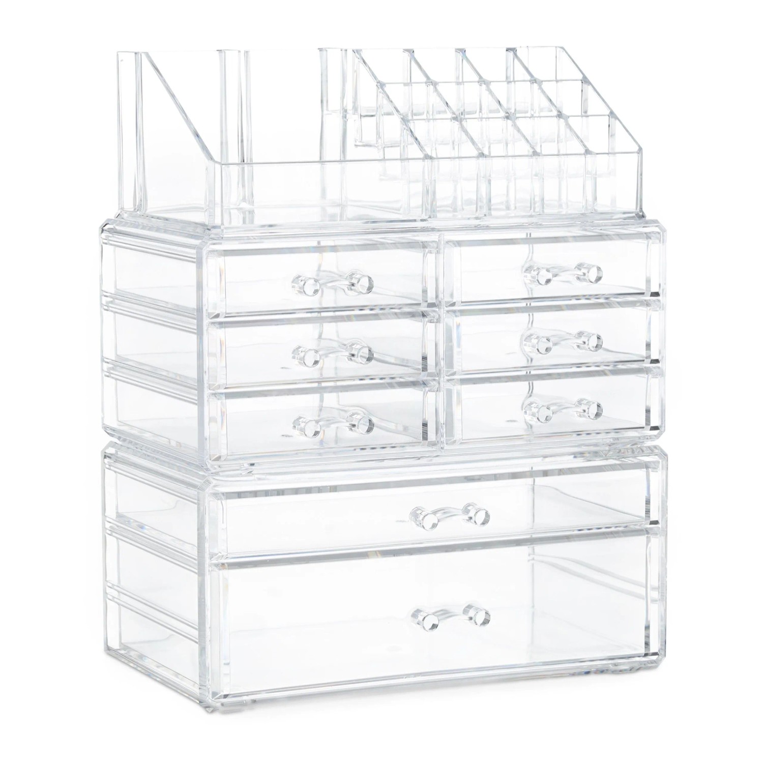 Relaxdays Make Up Organizer mit 8 Schubladen Acryl Transparent Stapelbar 30 cm x 24 cm x 14 cm 2,2 kg