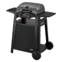 Enders eUrban Pro 2 Turbo Elektrogrill auf schwarzem Trolley mit Seitenablagen und grauer Haube.