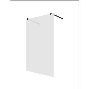 Freistehende, satinierte Glas Dusche 118x200cm mit schwarzen Halterungen.