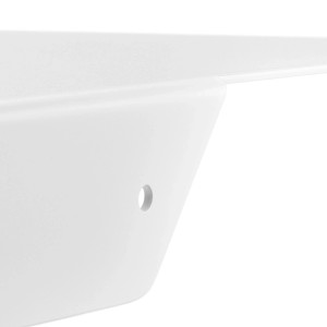 Detailansicht des weißen SOTECH Design Wandregals HOVER-II aus Stahl mit Bohrloch für Wandmontage.