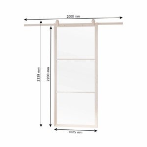 inova Loft Glasschiebetür 1025 x 2200 mm 3 Felder Komplettset aus Stahl in Weiß inkl. 2Seitiger Softclose