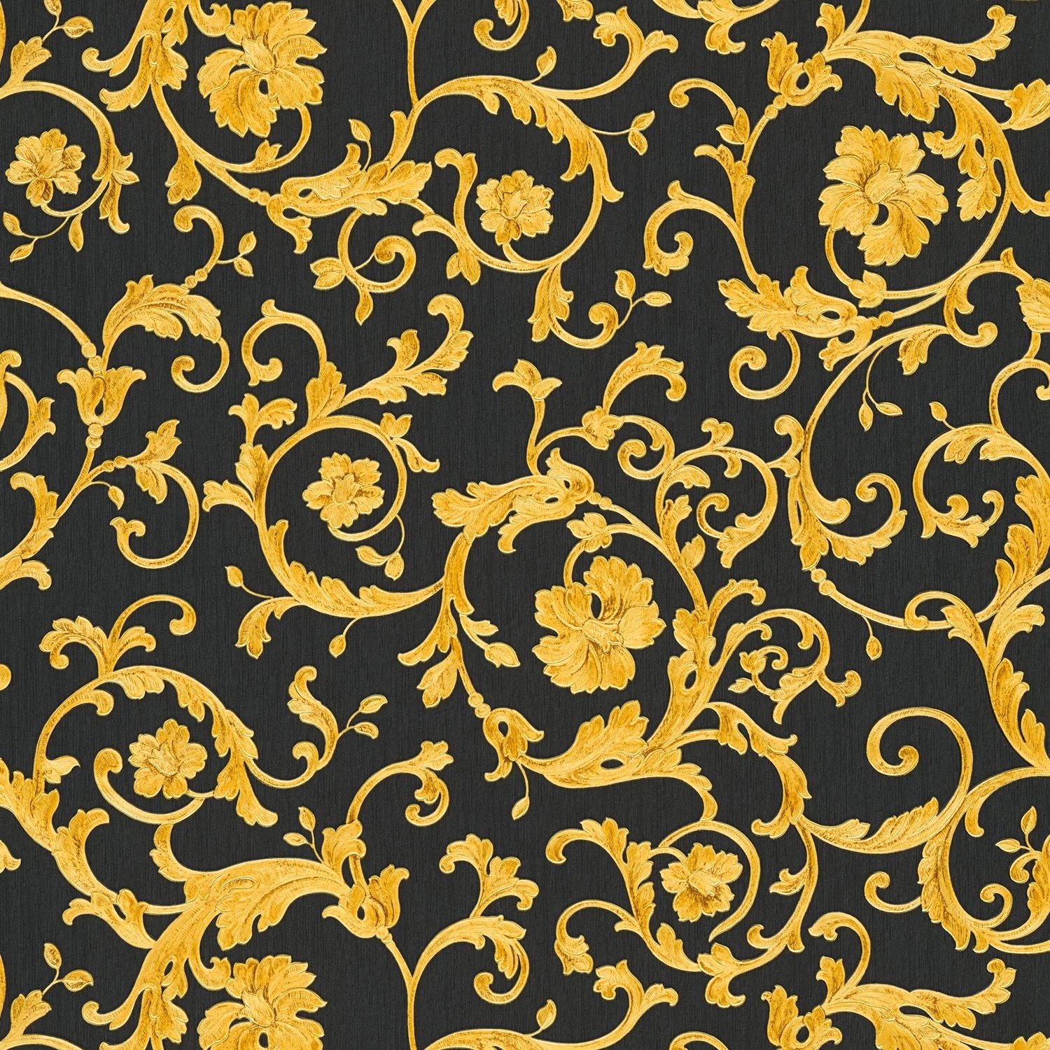 PROFHOME 343262-GU Luxus Tapete Blumen schimmernd Gold Schwarz Gelb 7,035 m2 0,70 m x 10,05 m 7,035 m2 Gold