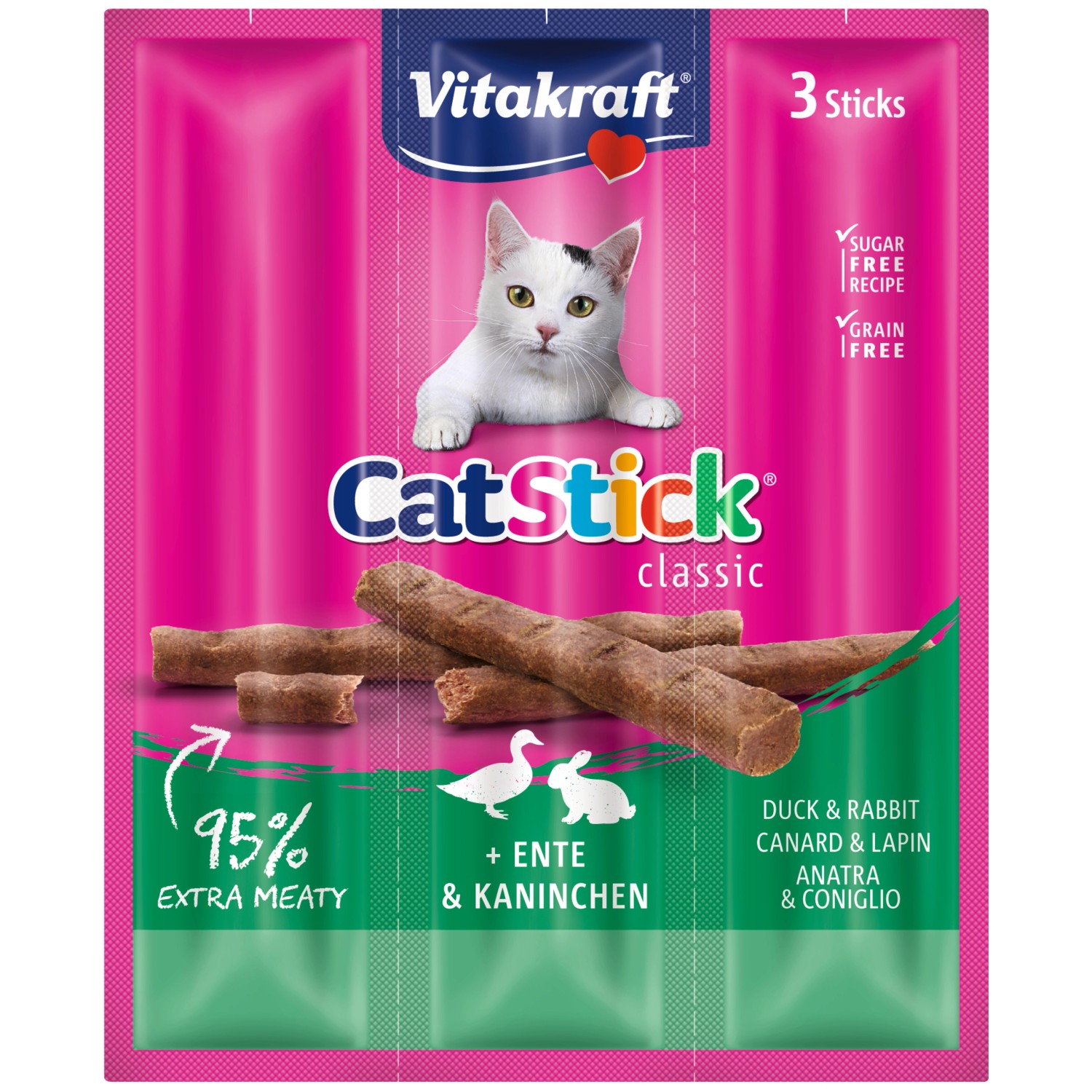 Vitakraft Cat Stick Ente und Kaninchen 3 Stück